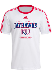 Adidas Kansas Jayhawks White Pill Stack Short Sleeve Fashion T Shirt