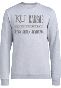 Adidas Kansas Jayhawks Mens Grey Get With the Program Crew Long Sleeve Crew Sweatshirt