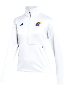Adidas KU Jayhawks Womens White Sideline 1/4 Zip Pullover