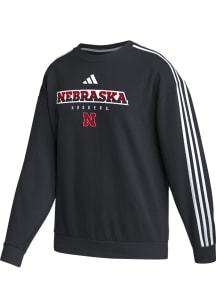 Womens Nebraska Cornhuskers Black Adidas Oversize Crew Sweatshirt