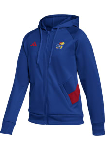 Adidas Kansas Jayhawks Womens Blue Sideline Long Sleeve Full Zip Jacket
