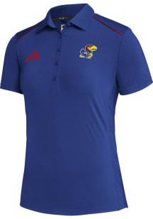 Adidas Kansas Jayhawks Womens Blue Sideline Short Sleeve Polo Shirt