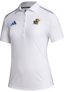 Adidas Kansas Jayhawks Womens White Sideline Short Sleeve Polo Shirt