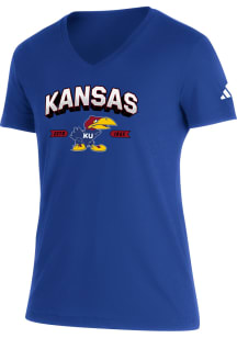 Adidas Kansas Jayhawks Womens Blue Mighty Mascot Blend Short Sleeve T-Shirt