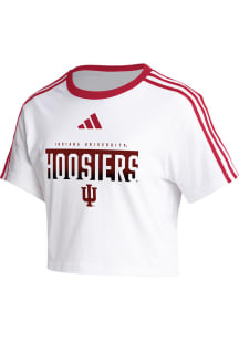 Adidas Indiana Hoosiers Womens White Three Stripes Crop Short Sleeve T-Shirt