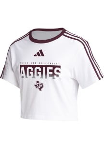 Adidas Texas A&amp;M Aggies Womens White Three Stripes Crop Short Sleeve T-Shirt