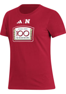 Adidas Nebraska Cornhuskers Womens Red 100th Anniversary Fresh Short Sleeve T-Shirt