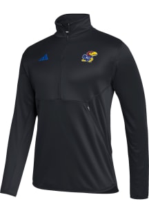 Adidas Kansas Jayhawks Mens Black Primary Logo Knit Long Sleeve 1/4 Zip Pullover