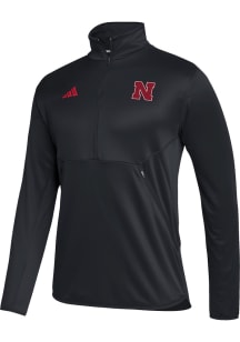 Adidas Nebraska Cornhuskers Mens Black Primary Logo Knit Long Sleeve 1/4 Zip Pullover