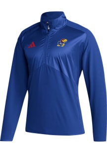 Adidas Kansas Jayhawks Mens Blue Primary Logo Woven Long Sleeve 1/4 Zip Pullover