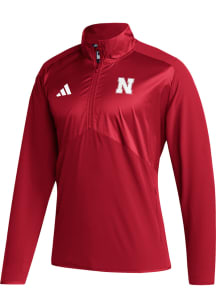 Adidas Nebraska Cornhuskers Mens Red Primary Logo Woven Long Sleeve 1/4 Zip Pullover