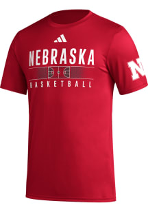 Nebraska Cornhuskers Red Adidas Practice Emblem Basketball Short Sleeve T Shirt