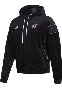 Adidas Kansas Jayhawks Mens Black Primary Logo Velour Long Sleeve Zip Fashion