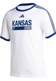 Adidas Kansas Jayhawks White Fashion Striped Sleeve Short Sleeve Fashion T Shirt