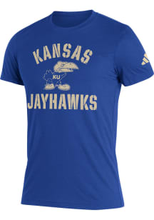 Adidas Kansas Jayhawks Blue Number 2 Stencil Short Sleeve T Shirt