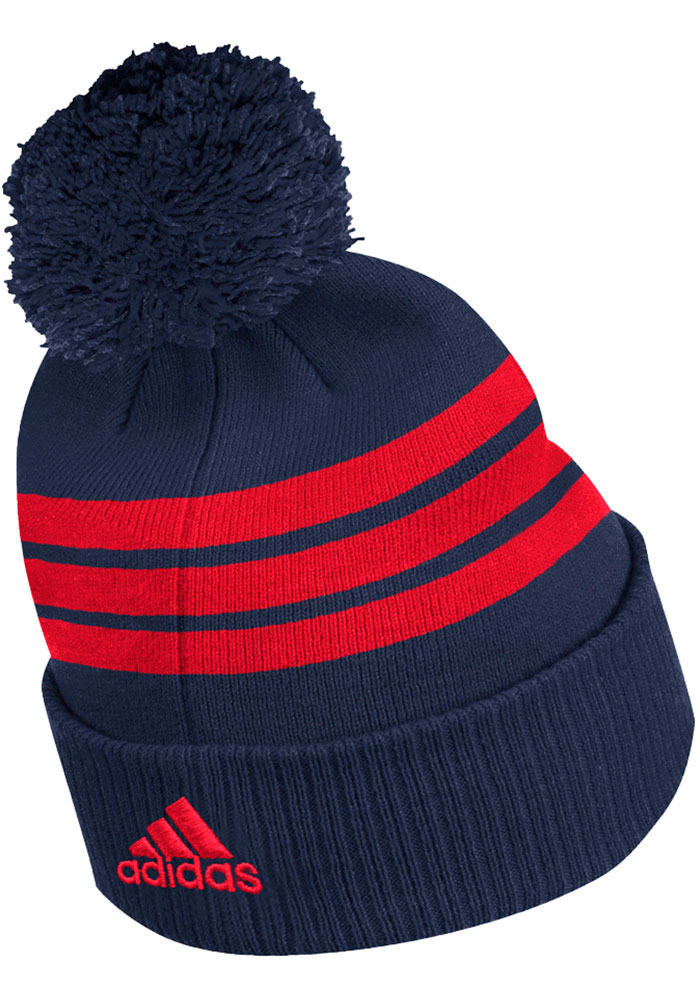 Adidas Columbus Blue Jackets Navy Blue 3 Stripe Cuffed Pom Mens Knit Hat