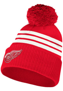Adidas Detroit Red Wings Red 3 Stripe Cuffed Pom Mens Knit Hat