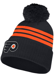 Adidas Philadelphia Flyers Black 3 Stripe Cuffed Pom Mens Knit Hat