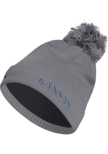 Adidas Kansas Jayhawks Grey Cuffed Pom Mens Knit Hat