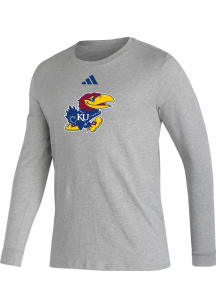Adidas Kansas Jayhawks Grey Locker Logo Long Sleeve T Shirt