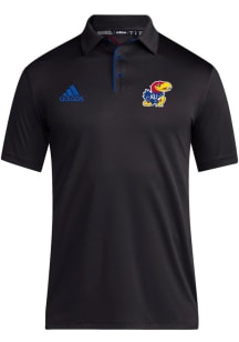 Adidas Kansas Jayhawks Mens Black Coach Graphic Short Sleeve Polo