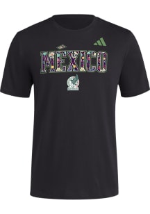 Adidas Mexico National Team Black Wordmark Pattern Short Sleeve T Shirt