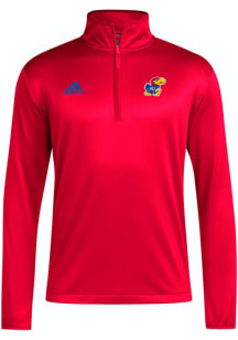 Adidas Kansas Jayhawks Mens Red Coach Long Sleeve Qtr Zip Pullover