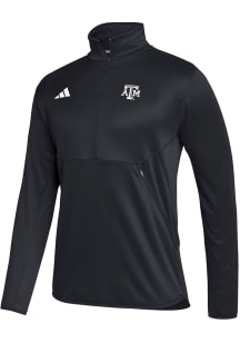 Adidas Texas A&amp;M Aggies Mens Black Sideline Knit Long Sleeve 1/4 Zip Pullover