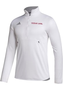 Adidas Texas A&amp;M Aggies Mens White Sideline Knit Long Sleeve 1/4 Zip Pullover