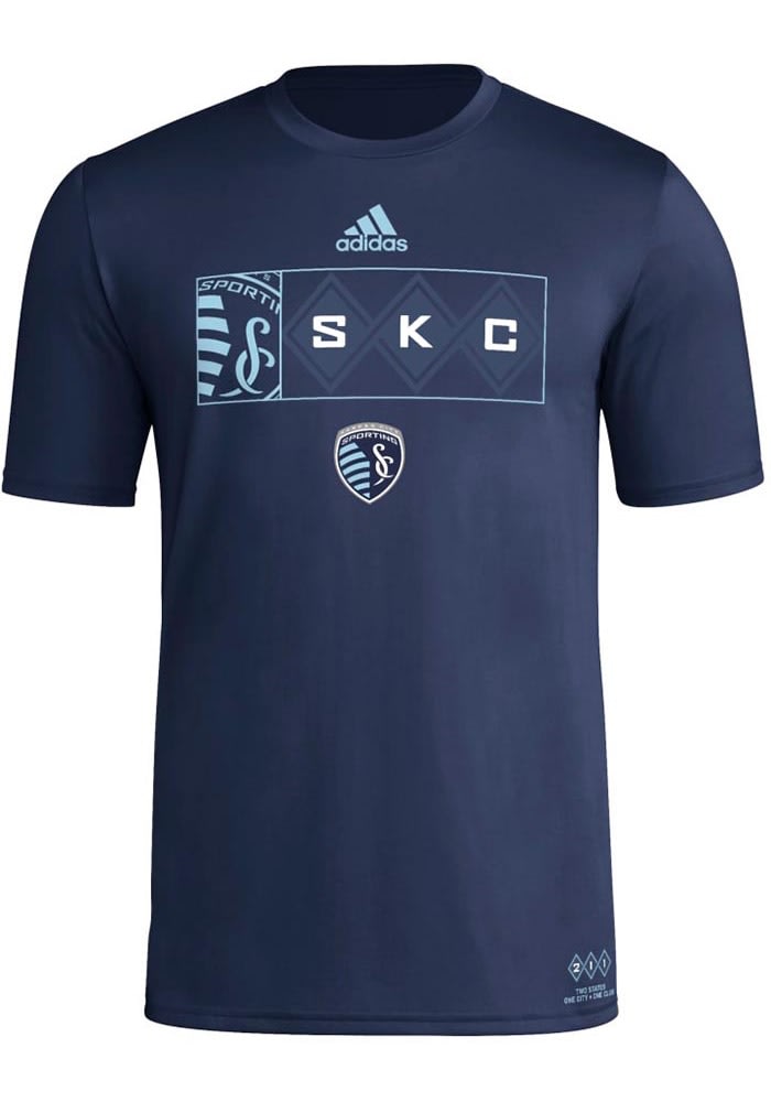 Adidas Sporting KC Jersey Hook Short Sleeve T Shirt Navy Blue