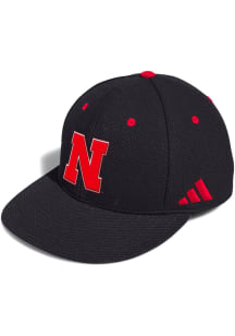Adidas Nebraska Cornhuskers Mens Black On Field Baseball Fitted Hat