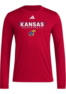 Adidas Kansas Jayhawks Red Pregame Basketball On Court Long Sleeve T-Shirt