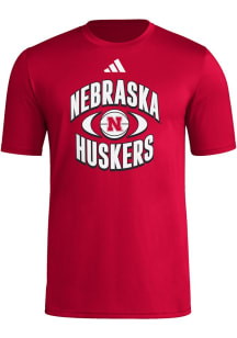 Nebraska Cornhuskers Red Adidas Pregame Short Sleeve T Shirt