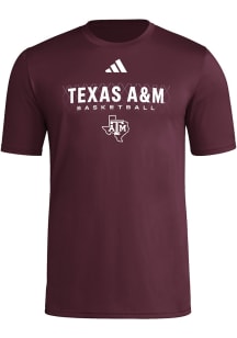 Adidas Texas A&amp;M Aggies Maroon Pregame On Court Basketball Short Sleeve T Shirt
