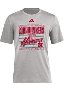 Nebraska Cornhuskers Grey Adidas Fresh Basketball Hoops Short Sleeve T Shirt