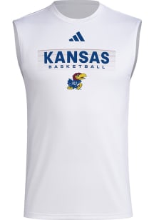 Adidas Kansas Jayhawks White Pregame Basketball On Court Short Sleeve T Shirt