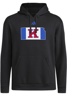 Adidas Kansas Jayhawks Mens Black Basketball State Outline Logo Long Sleeve Hoodie