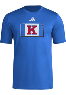 Adidas Kansas Jayhawks Blue Basketball State Outline Logo Pregame Short Sleeve T Shirt