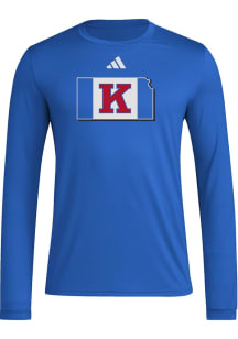 Adidas Kansas Jayhawks Blue Basketball State Outline Logo Pregame Long Sleeve T-Shirt