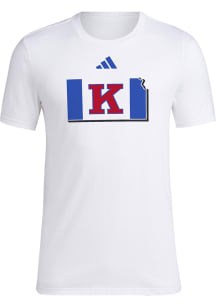 Adidas Kansas Jayhawks White Basketball State Outline Logo Short Sleeve T Shirt