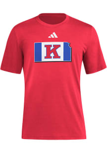 Adidas Kansas Jayhawks Red Basketball State Outline Logo Short Sleeve T Shirt