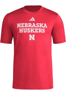 Nebraska Cornhuskers Red Adidas Pregame Short Sleeve T Shirt