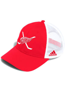 Adidas Detroit Red Wings Cross Sticks Relaxed Trucker Adjustable Hat - Red