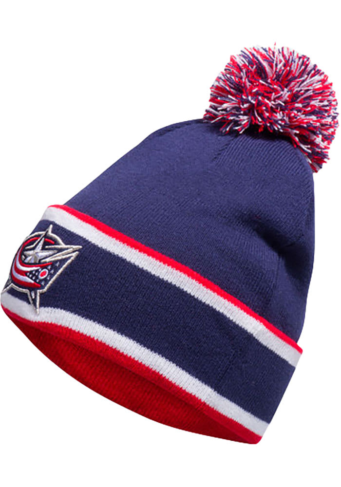 Adidas Columbus Blue Jackets Navy Blue Team Stripe Cuffed Pom Mens Knit Hat