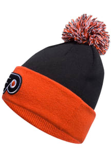 Adidas Philadelphia Flyers Black Team Stripe Cuffed Pom Mens Knit Hat
