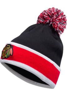 Adidas Chicago Blackhawks Red Team Stripe Cuffed Pom Mens Knit Hat