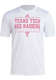 Adidas Texas Tech Red Raiders White Breast Cancer Pregame Short Sleeve T Shirt