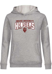 Youth Indiana Hoosiers Grey Adidas Overspray Long Sleeve Hooded Sweatshirt