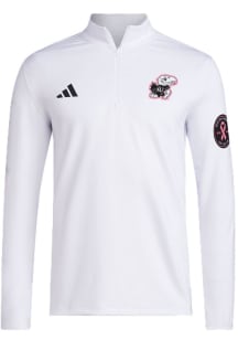 Adidas Kansas Jayhawks Mens White Breast Cancer Awareness Golf Long Sleeve Qtr Zip Pullover