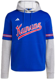 Adidas Kansas Jayhawks Mens Blue Baseball Jersey Long Sleeve Hoodie